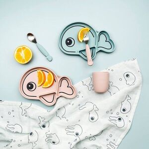 Imagine Set furculita si lingura Done by Deer Easy-grip Sea Friends Blue