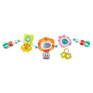 Imagine Arcada senzoriala cu jucarii pentru caruciorpatutscaun auto copii Toyz Lion cu zornaitori, oglinda si jucarii gingivale, prindere universala