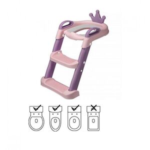 Imagine Reductor toaleta pentru copii, Little Mom, cu scarita antiderapanta, inaltime treapta reglabila, colac moale din spuma PU, manerele laterale ergonomice, baza ampla, dimensiune 41 x 52 x 59 cm, Royal PinkPurple