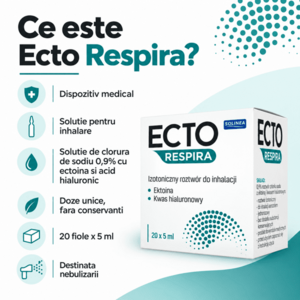 Imagine Solutie sterila pentru inhalare Solinea Ecto Respira, cu ectoina si acid hialuronic, NaCl 0, 9, dispozitiv medical, 20 fiole x 5 ml