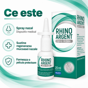Imagine Spray nazal Solinea Rhinoargent, dispozitiv medical cu argint coloidal, cupru coloidal si ulei de eucalipt, protectia si regenerarea mucoasei nazale,