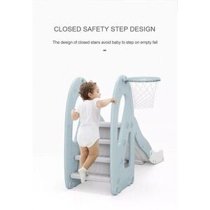 Imagine Tobogan Nichiduta Garden Cloud Light Blue 2 in 1 cu Margini rotunjite, Trepte late anti-slip, Inaltime reglabila, Manere si Cos de baschet