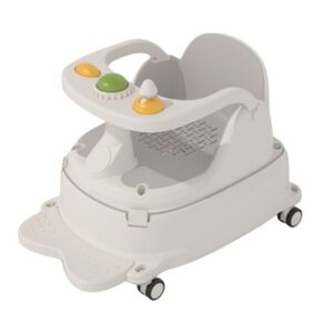 Imagine Scaunel de baie pentru copii Little Mom, design ergonomic cu spatar, panou frontal dotat cu termometru digital, butoane si maner de control, baza echipata cu roti