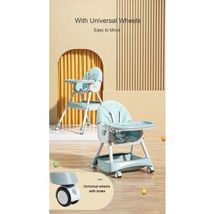 Imagine Scaun de masa multifunctional 3 in 1 pentru copii Little Mom Green, transformabil si ajustabil, cadru din otel, prevazut cu roti silentioase si husa detasabila din PU, dimensiune 60 x 75 x 91 cm
