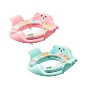 Imagine Reductor de toaleta pentru copii Little Mom green Teddy, design ergonomic cu manare de sustinere, protectie impotriva stropilor, sezut moale din PVC, dimensiune 37 x 35 cm