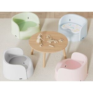 Imagine Scaun de masa pentru copii Little Mom Pink, design ergonomic, robust, dotat cu pernuta din PVC, centura de siguranta, margini rotunjite, dimensiune 35 x 33.5 x 19 cm