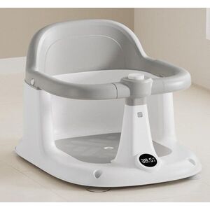 Imagine Scaun de baie pentru bebelusi Little Mom Grey, cu termometru digital afisaj LED, buton sonor, maner integrat pentru transport facil, fixare cu ventuze, 40 x 31 x 27.5 cm