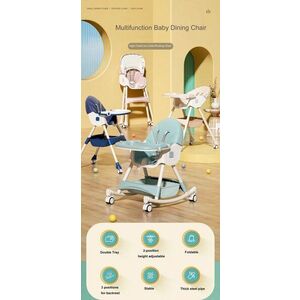 Imagine Scaun de masa multifunctional 3 in 1 pentru copii Little Mom Beige, transformabil si ajustabil, cadru din otel, prevazut cu roti silentioase si husa detasabila din PU, dimensiune 60 x 75 x 91 cm