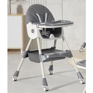Imagine Scaun de masa multifunctional 3 in 1 pentru copii Little Mom Grey, transformabil si ajustabil, cadru din otel, prevazut cu roti silentioase si husa detasabila din PU, dimensiune 60 x 75 x 91 cm