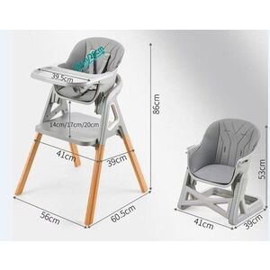 Imagine Scaunel de masa multifunctional 2-in-1 pentru copii Little Mom Grey, design evolutiv si ergonomic, tavita dubla reglabila