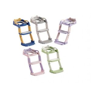 Imagine Reductor de toaleta pentru copii 3in1 Little Mom GreyWhite, pliabil, cu trepte antiderapante, manere ergonomice, colac din PU, design anti-stropire, compatibilitate universala