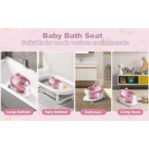 Imagine Scaunel de baie pentru bebelusi Little Mom Pink Frog, model universal, design ergonomic, cu bara de protectie mobila, ventuze de fixare, 41 x 32 x 24 cm