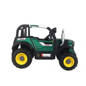 Imagine Tractor electric cu remorca pentru copii Nichiduta Excavator Green 12V cu telecomanda 2.4G, scaun piele, roti robuste, faruri LED, aplicatie control de pe telefon, functie swing, usi cu deschidere