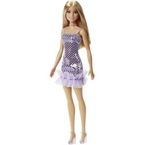 Imagine Papusa Barbie Tinute Stralucitoare Blonda Cu Rochita Mov