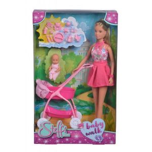Imagine Papusa Steffi In Rochita Roz Si Cu Carucior Bebe