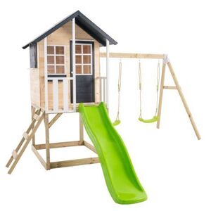Imagine Casuta de gradina TP TOYS, Bluebell Cottage, cu cutie nisip, tobogan si leagan dublu, lemn, negru/maro/alb