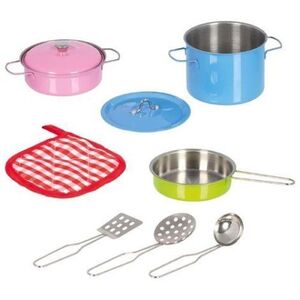 Imagine Set de gatit de jucarie pentru copii cu oala, cratite si ustensile metalice 3 ani+
