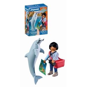 Imagine Playmobil - Jucarie de rol Vizitatoare zoo si delfin