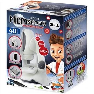 Imagine Microscop set 3 in 1 pentru copii, zoom 400x, LED dual, webcam, USB, adaptor smartphone, 8ani+, BUKI France BKMR700