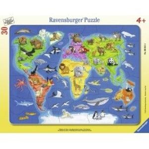 Imagine Puzzle harta lumii cu animale 30 piese