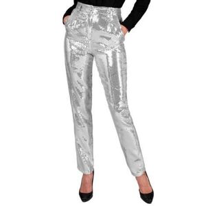 Imagine Pantaloni dama paiete argintii