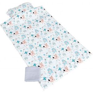 Imagine Set lenjerie cu animalute gri-bleu pentru patut gradinita