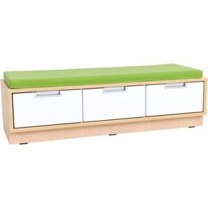 Imagine Dulap bancuta Quadro 3 locuri, culoare alb-artar, saltea sezut verde mar
