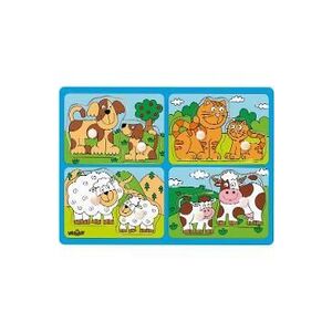 Imagine Puzzle din lemn cu butoni: Animale de companie si puii lor