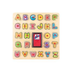 Imagine Puzzle din lemn cu butoni: Alfabet cu stampile si tusiera