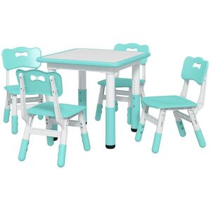 Imagine AIYAPLAY Set Măsuță și Scaune pentru Copii 18-60 Luni cu Înălțime Reglabilă și Tablă de Scris, 60x60x46-58 cm, Verde | Aosom Romania