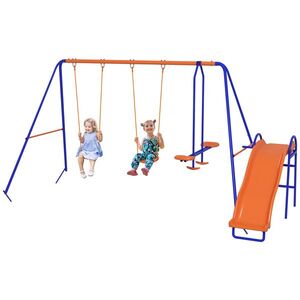 Imagine Outsunny Leagăn Infantil 4 în 1 Columpio pentru Copii cu 2 Leagăne Individuale 1 Leagăn cu Planeator 1 Tobogan Multicolor | Aosom Romania