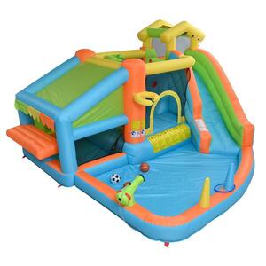 Imagine Castel gonflabil pentru copii cu parc acvatic, tobogan, bazin de joacă, bucătărie de joacă și joc de aruncat inele, 360x350x210 cm, Multicolor