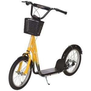 Imagine Trotineta pentru Copii cu Roti Mari, 2 Frane si Ghidon Reglabil, Cos si Suport pentru Sticla, 139x58x90-96cm, Portocalie HOMCOM | Aosom Romania