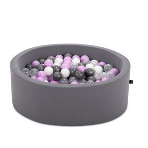Imagine Piscina cu bile, Bubble Pop v1, 200 bile, Ø85 x 30 cm, bumbac/plastic, gri