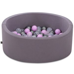 Imagine Piscina cu bile, Bubble Pops v7, 150 bile, Ø85 x 30 cm, bumbac/plastic, gri
