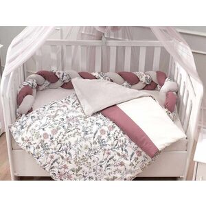 Imagine Set de dormit pentru bebelusi cu protectie laterala, Wallxpert, Flower, Roz / Alb / Gri