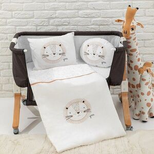 Imagine Set de dormit pentru bebelusi cu protectie laterala, Wallxpert, Baby Lion, Bumbac, Ecru