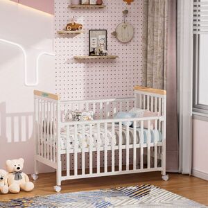 Imagine Patut reglabil pentru copii, 60x120 cm, U-Grow, MDF/lemn, alb/natur