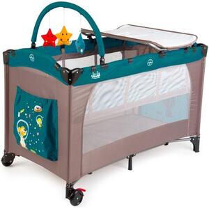 Imagine Patut pliant Juju Sleepy Baby Space Doggy, 2 nivele (Bej/Verde)