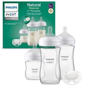 Imagine Set nou-nascut Philips Avent Natural Response SCD878/11, 3 biberoane de sticla, Suzeta ultra-soft 0-6 luni (Alb/Transparent)