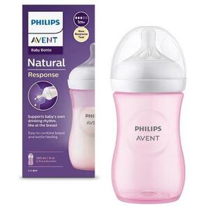 Imagine Biberon Philips Avent Natural Response SCY903/11, 260 ml, +1 luni, Fara BPA (Roz)