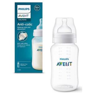 Imagine Biberon Philips Avent SCY106/01, Dispozitiv anti-colici, 330 ml, +3 luni, Fara BPA (Alb/Transparent)