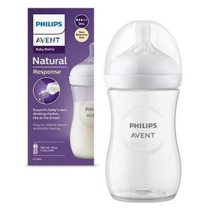 Imagine Biberon Philips Avent Natural Response SCY903/01, 260 ml, Debit 3, Tetina fara scurgeri, +1 luni, Fara BPA (Alb/Transparent)