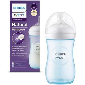 Imagine Biberon Philips Avent Natural Response SCY903/21, 260 ml, tetina care functioneaza ca sanul mamei, cu debit 3, tetina fara scurgeri, +1 luni, fara BPA, usor de curatat, Bleu
