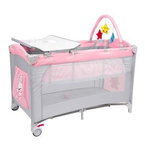 Imagine Patut pliant Juju Sleepy Baby JU7970-Hunny-Bunny, 2 nivele (Gri/Roz)