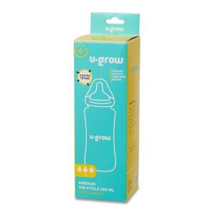 Imagine Biberon din sticla, U-Grow, 260 ml, cu 2 tetine extra