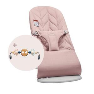 Imagine Balansoar BabyBjorn Bliss Dusty Pink cu aspect delicat de petala, tesatura matlasata, cu bara de jucarii inclusa