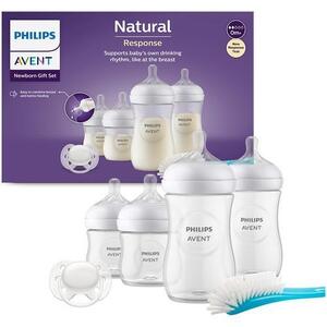 Imagine Set nou-nascut Philips Avent Natural Response SCD838/11, tetina care functioneaza ca sanul mamei, tetina fara scurgeri, 4 biberoane, suzeta ultra-soft 0-6 luni, perie pentru biberon