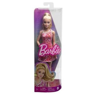 Imagine Papusa Barbie Fashionistas - Barbie Blonda cu parul prins in coada si rochie cu floricele