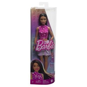 Imagine Papusa Barbie Fashionistas - Barbie bruneta cu top roz cu stelute